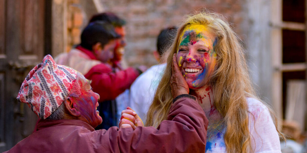 Cultural festival in Nepal with travelers.